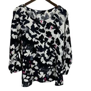 Nik + Zoe Celebrate the Future Abstract Printed Linen Blend Top Sz XL‎ Artsy